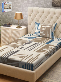 KLOTTHE Blue & Grey Abstract Printed 300 TC Single Bedsheet & Pillow Covers