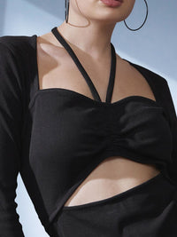STREET 9 Sweetheart Neck Long Sleeves Opaque Styled Back Casual Top
