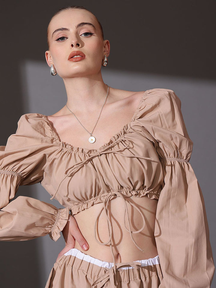 STREET 9 Sweetheart Neck Puff Sleeves Print Cotton Top