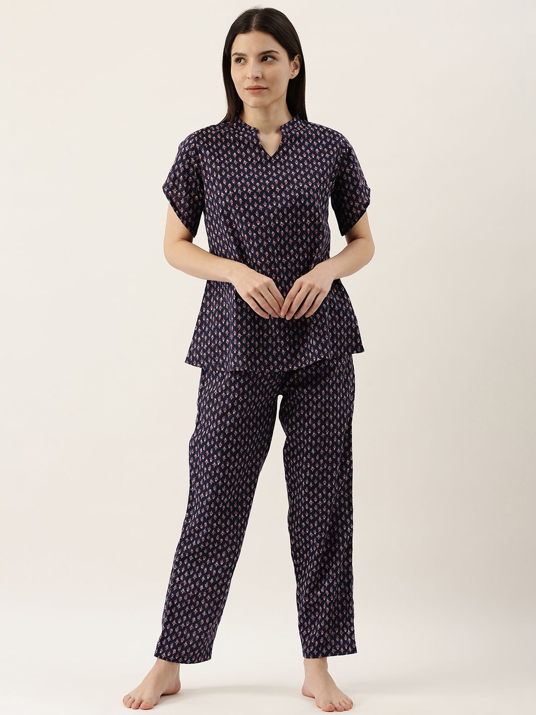 Sanskrutihomes Wanita Tentera Laut Biru & Merah Bercetak Malam