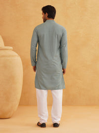SOJANYA Checked Sulam Pure Cotton Kurta dengan Churidar