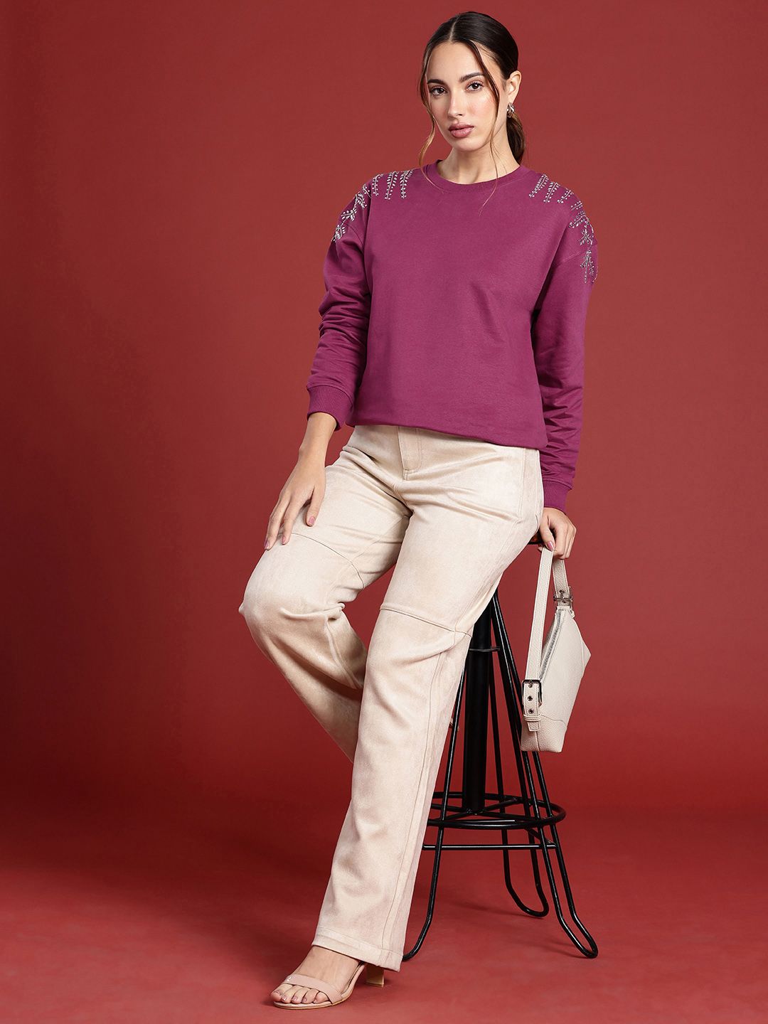 all about you Long Sleeves Studded Embellished Sweatshirt