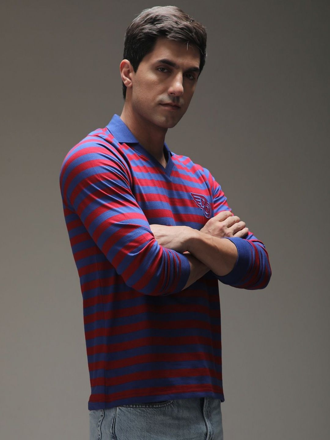 Difference of Opinion Men Striped Polo Collar Cotton T-shirt