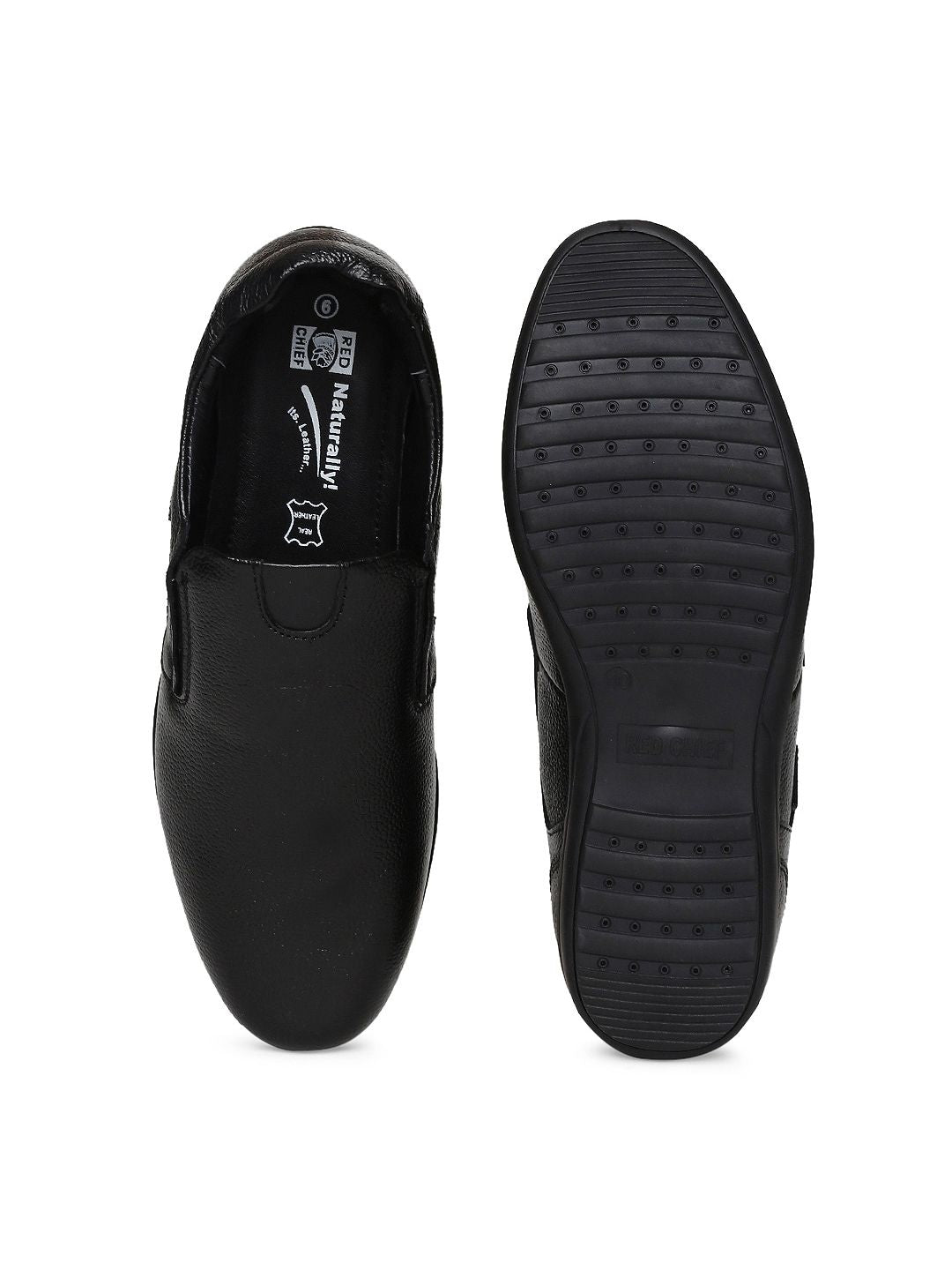 Red Chief Men Black Leather Slip-On Sneakers