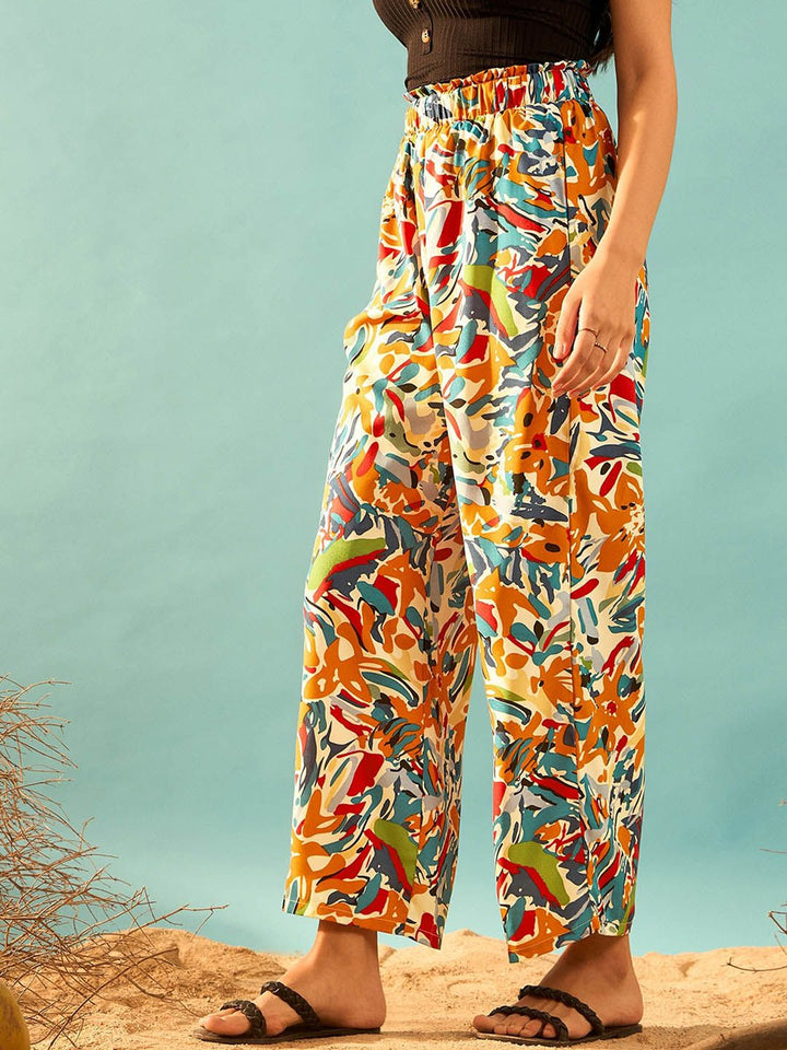 Berrylush Women Multi Abstract Printed High-Rise Trousers