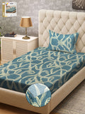 KLOTTHE Turquoise Blue & Yellow Printed 300TC Single Bedsheet & Pillow Covers