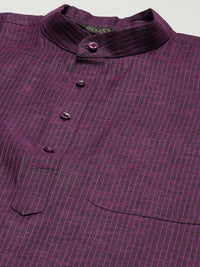 SOJANYA Lelaki Aubergine Striped Cotton Straight Kurta