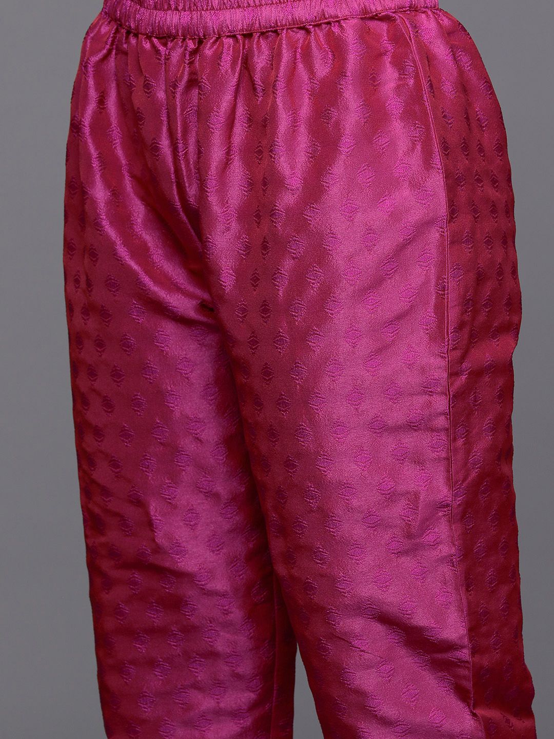Varanga Women Pink Zari Work textured Kurta with Trouser and Printed Dupatta