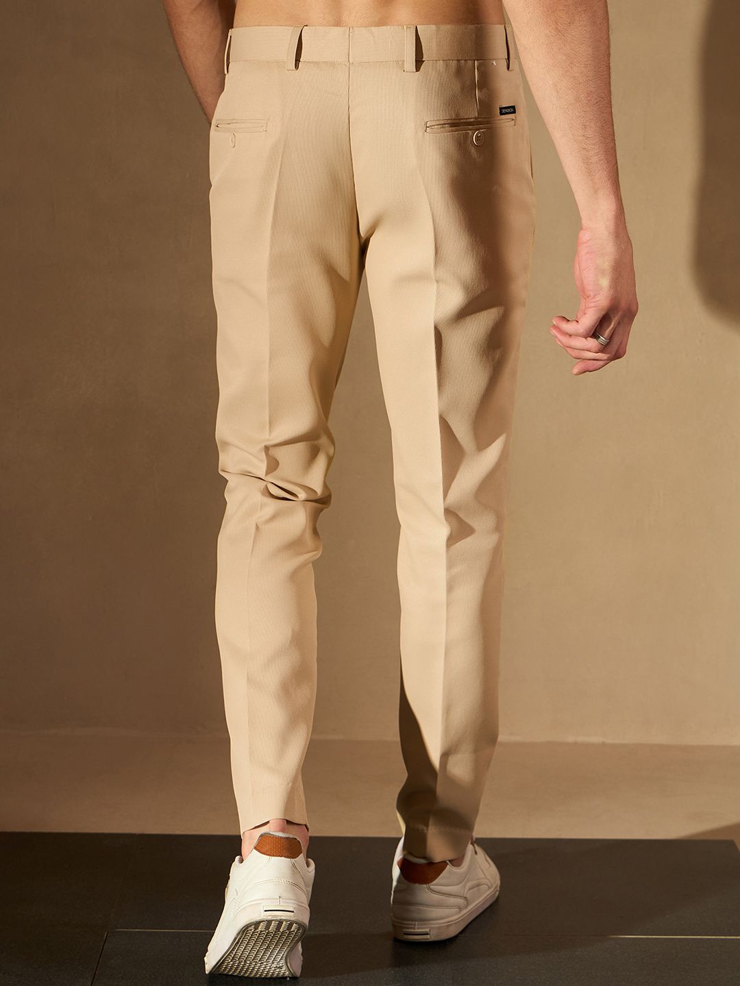 DENNISON Men Beige-Coloured Self Design Tapered Fit Trouser