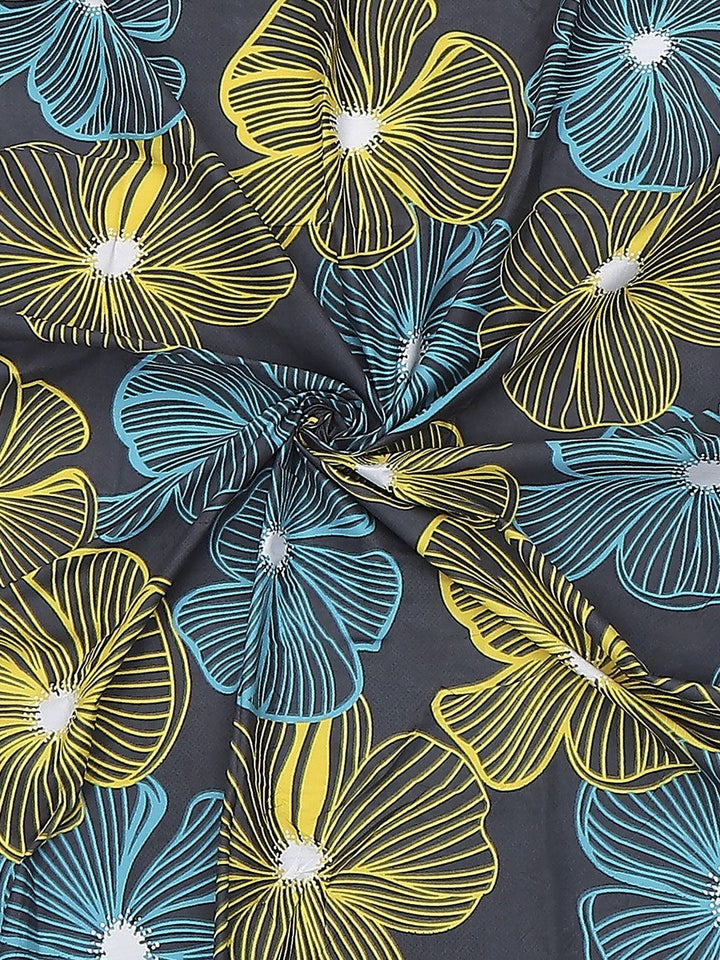 Monte Carlo Pixel Grey & Yellow Floral Printed 120 TC Single Bedsheet Set 1.52 m x 2.30 m