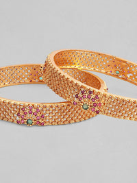 Rubans Set of 2 22K Gold Plated Ruby Pink & Emerald Green Stone Studded Bangles