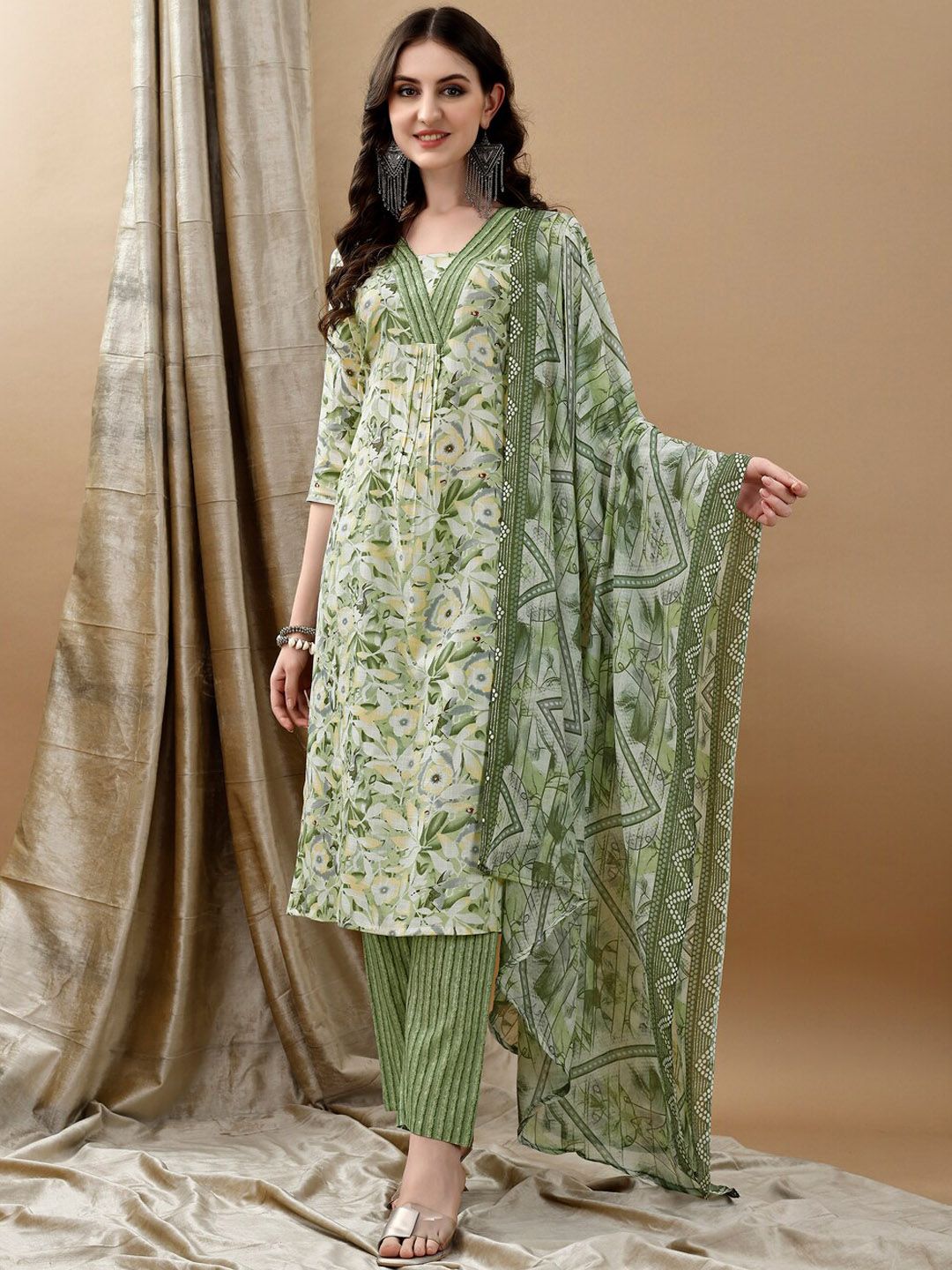 KALINI Women Printed Regular Kurta with Trousers & With Dupatta