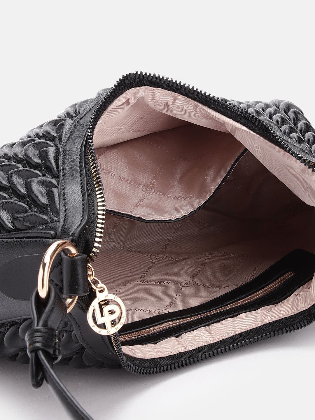 Lino Perros Women Textured Structured Shoulder Bag with Quilted Detail