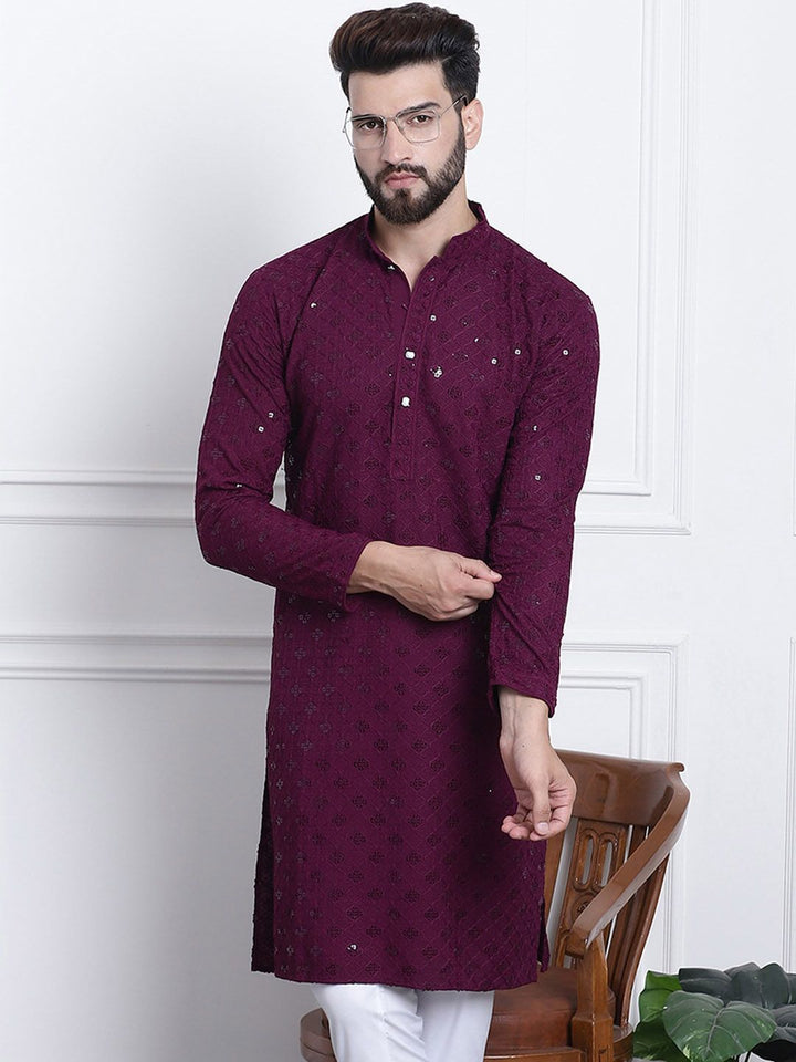 SOJANYA Embellished Mandarin Collar Pure Cotton Kurta