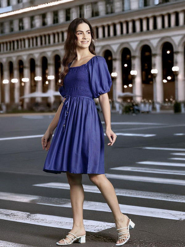 DressBerry Puff Sleeve A-Line Mini Dress with Belt