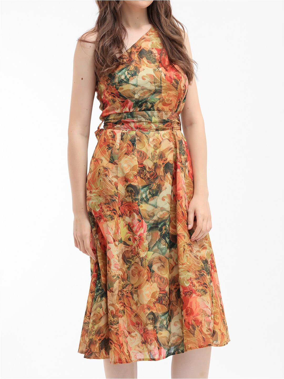 RAREISM Floral One Shoulder Print Fit & Flare Midi Dress