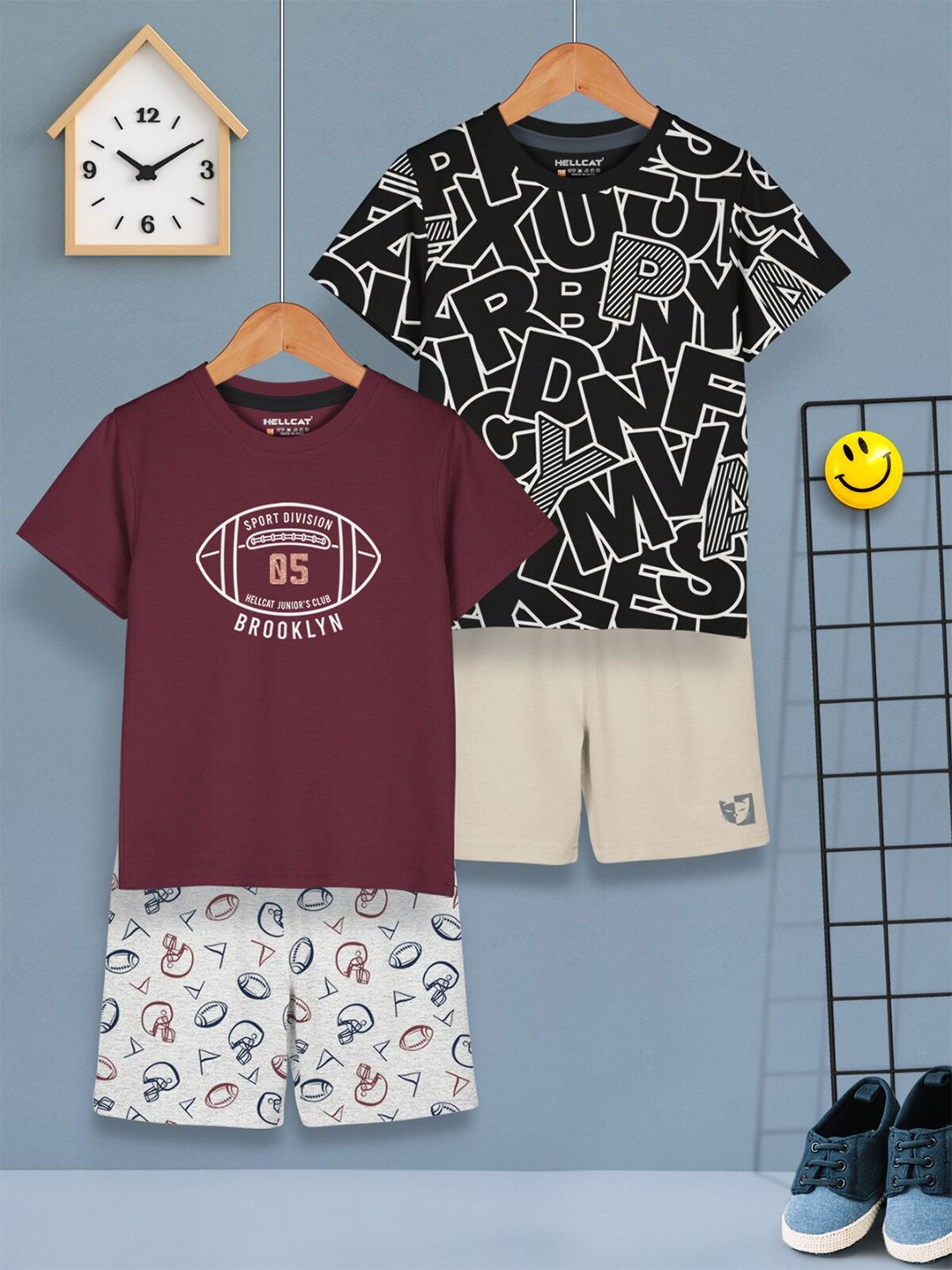 HELLCAT Boys Pack Of 2 Printed T-shirt with Shorts