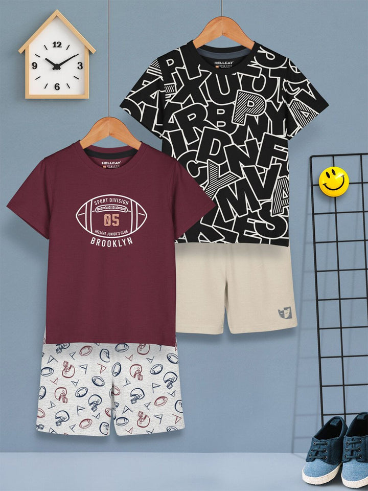 HELLCAT Boys Pack Of 2 Printed T-shirt with Shorts