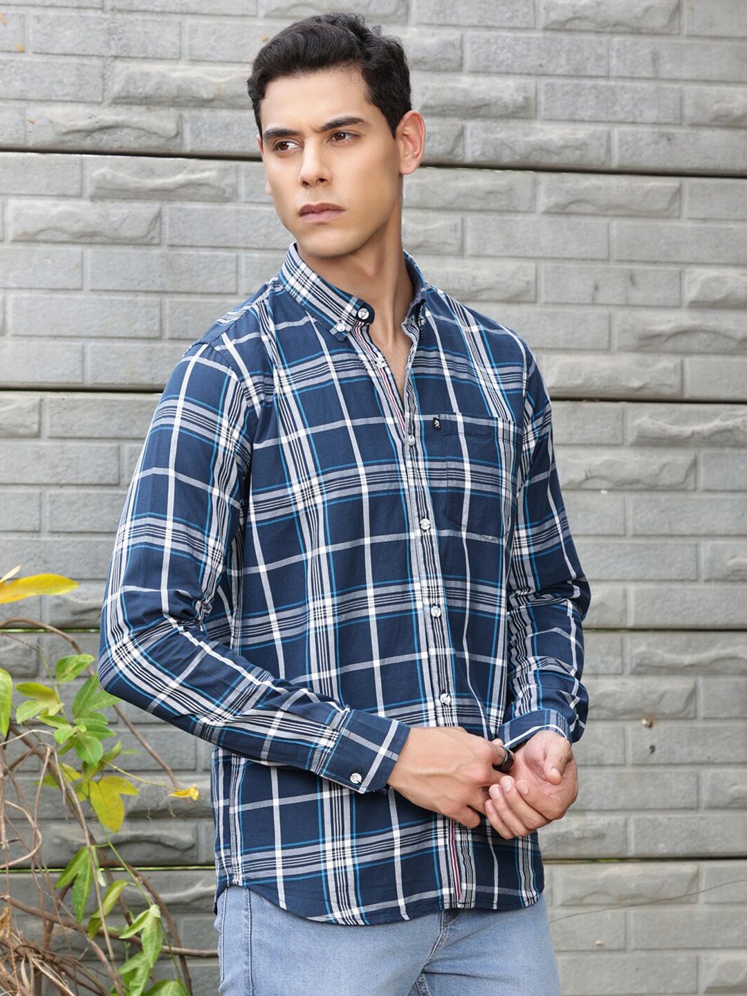 Thomas Scott Premium Slim Fit Tartan Checked Button-Down Collar Casual Shirt