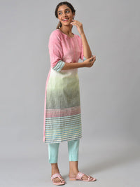 AURELIA Women Pink & Blue Colourblocked Gotta Patti Kurta