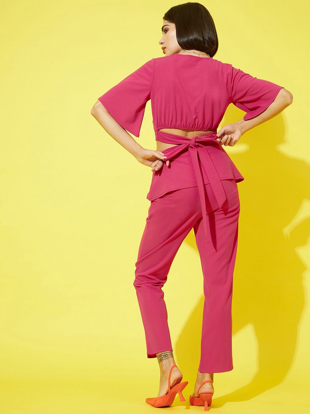 Athena Women Pink Solid V-Neck Top and Trousers