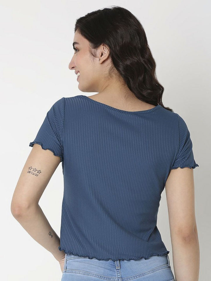 SPYKAR Women Henley Neck Pockets Slim Fit T-shirt