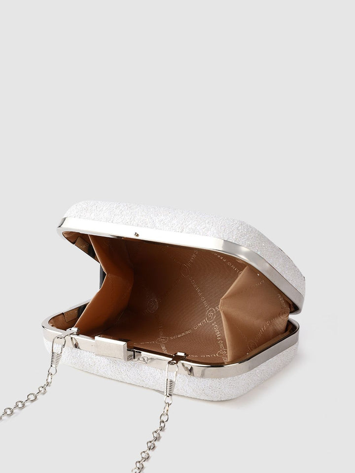Lino Perros White Glitter Box Clutch with Detachable Sling Strap