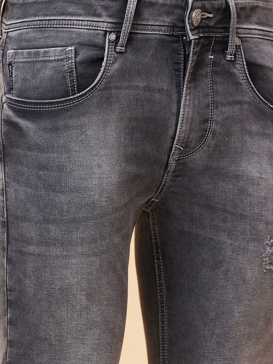 Being Human Men Slim Fit Mid Rise Low Distress Heavy Fade Cropped Jeans