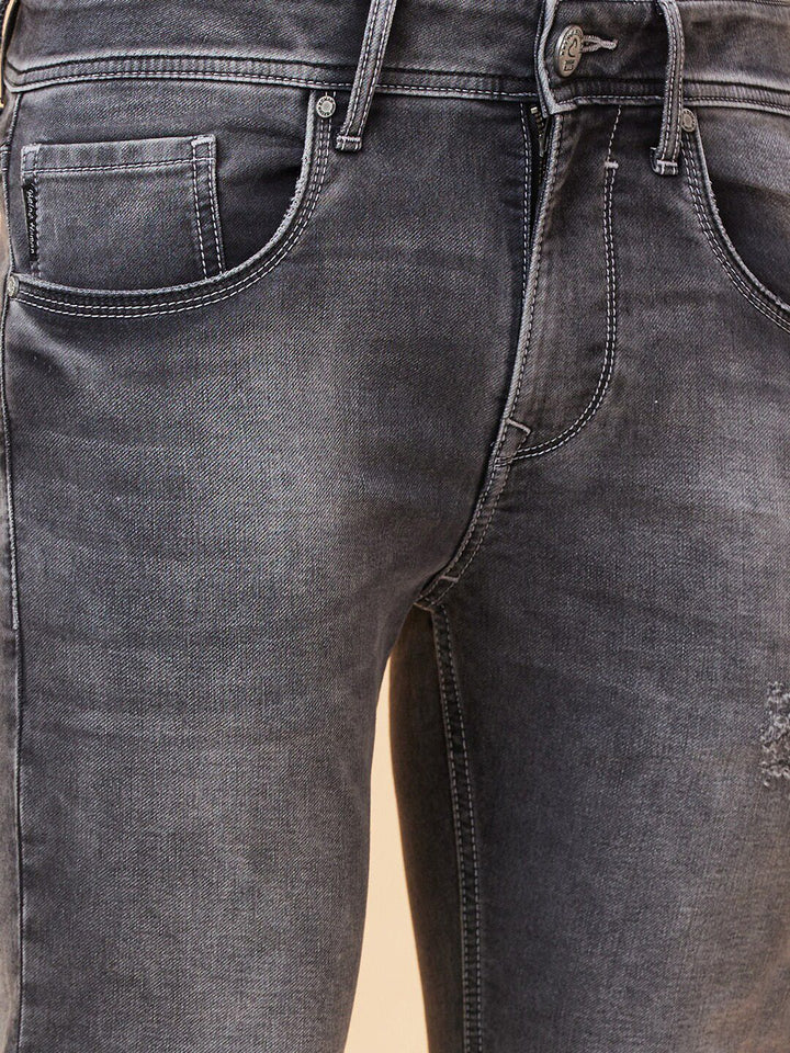 Being Human Men Slim Fit Mid Rise Low Distress Heavy Fade Cropped Jeans
