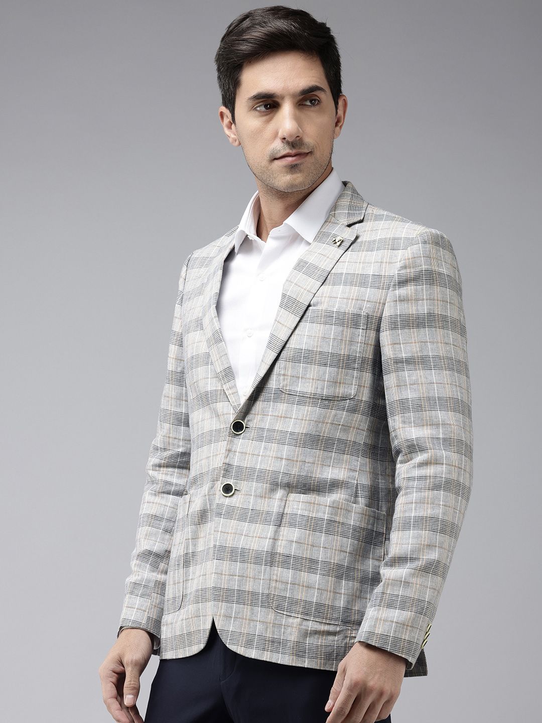 Park Avenue Checked Single-Breasted Super Slim Fit Formal Blazer