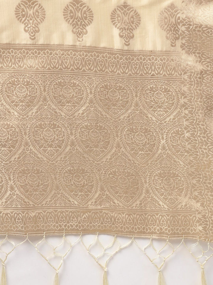 Libas Women Beige & Golden Self Design Kurta with Palazzos & Dupatta