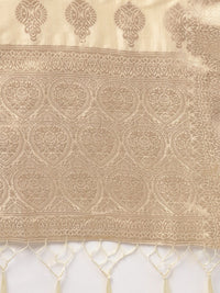 Libas Women Beige & Golden Self Design Kurta with Palazzos & Dupatta