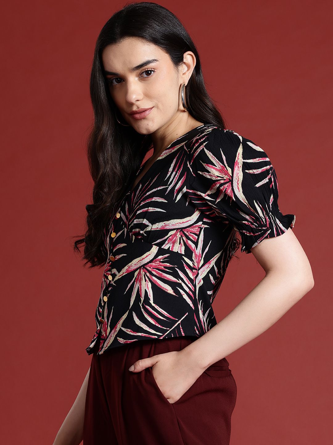 all about you Print Puff Sleeve Empire Top