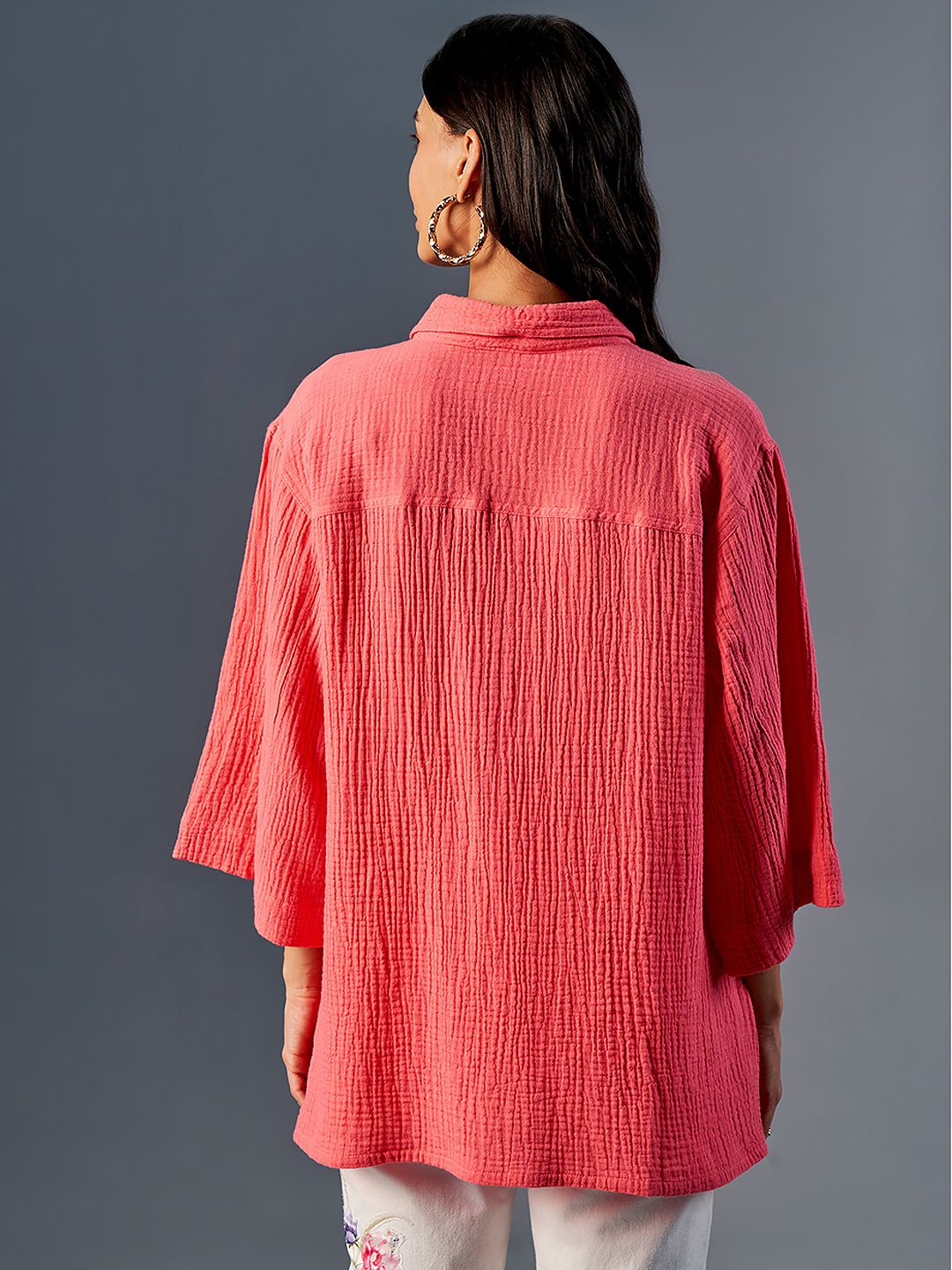 AND Shirt Collar Flared Sleeve Cotton Shirt Style Top
