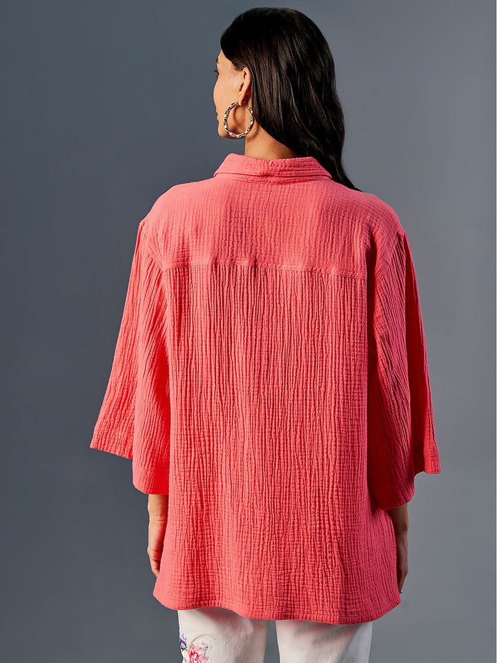 AND Shirt Collar Flared Sleeve Cotton Shirt Style Top