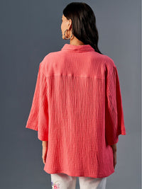 AND Shirt Collar Flared Sleeve Cotton Shirt Style Top