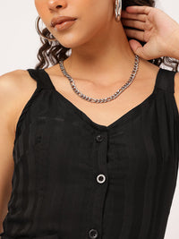 DressBerry Girly Glam Striped Belted Sleeveless Dress
