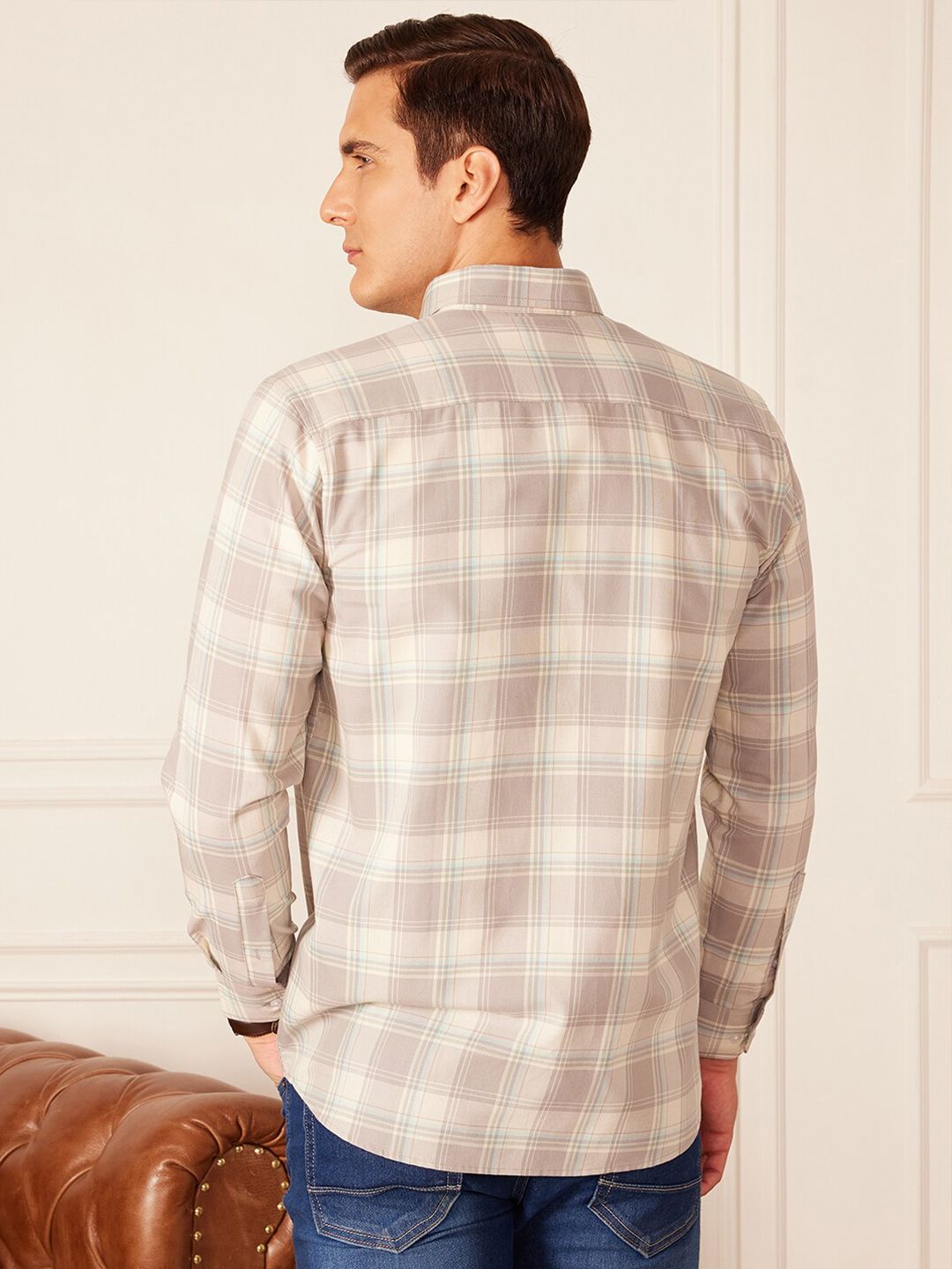 DENNISON Smart Tartan Checked Button-Down Collar Casual Shirt
