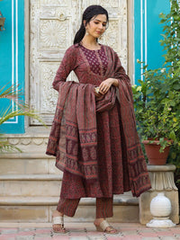 KALINI Ethnic Motifs Printed Empire Sequinned Kurta with Trousers & Dupatta