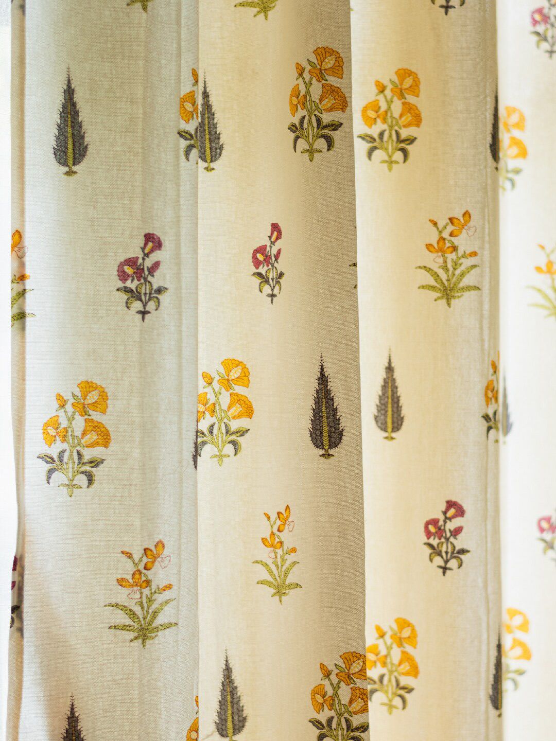 URBAN SPACE Yellow & Green 2-Pieces Floral Cotton Window Curtains