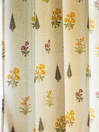 URBAN SPACE Yellow & Green 2-Pieces Floral Cotton Window Curtains