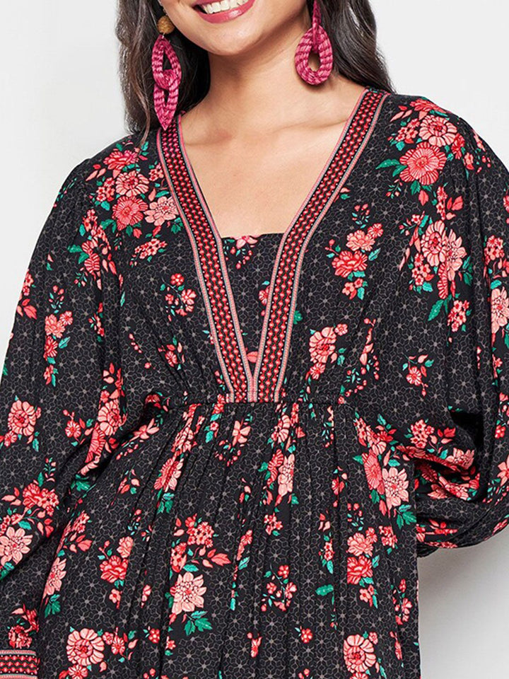 Global Desi Floral Printed Extended Sleeves Top