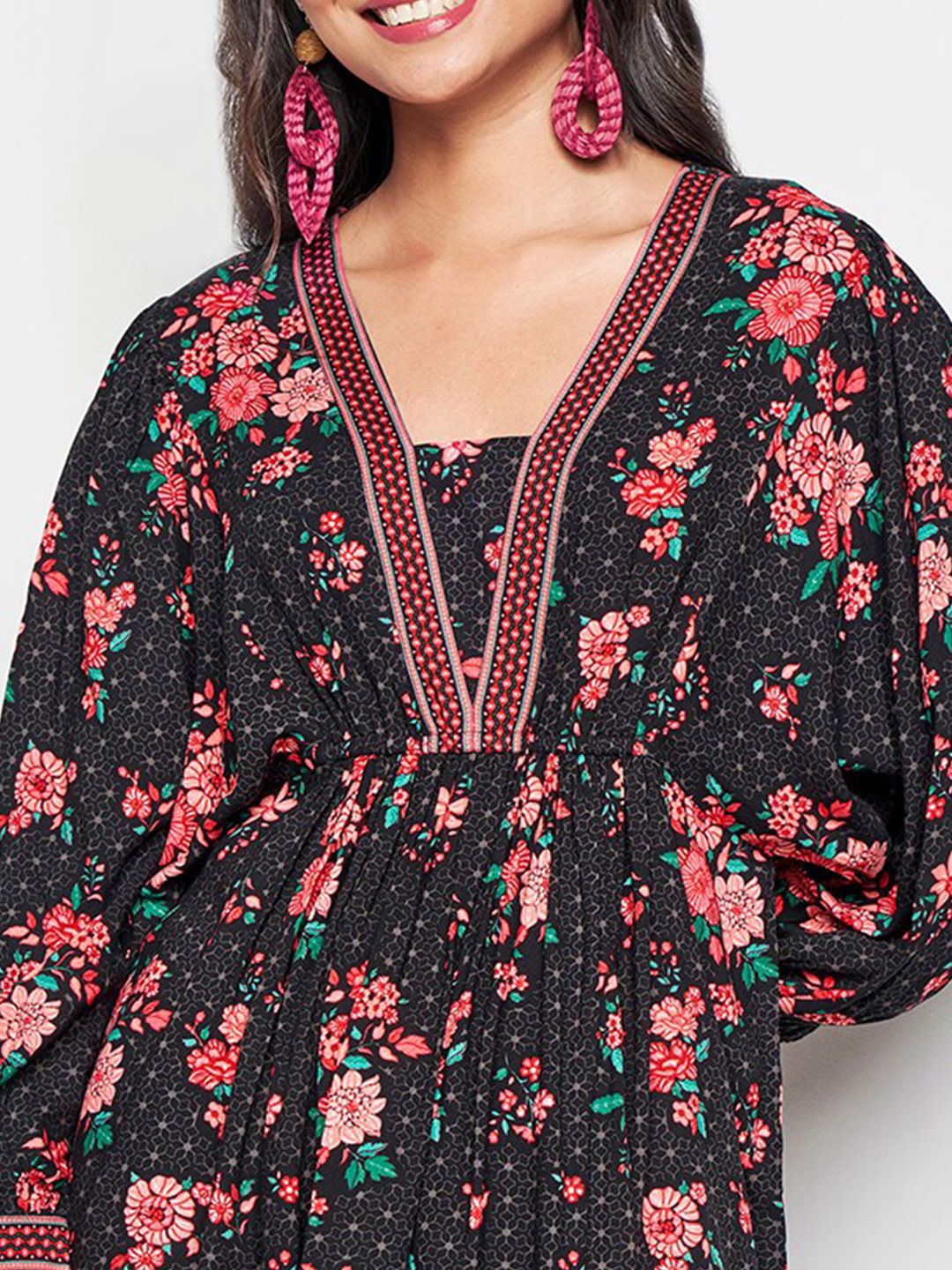 Global Desi Floral Printed Extended Sleeves Top