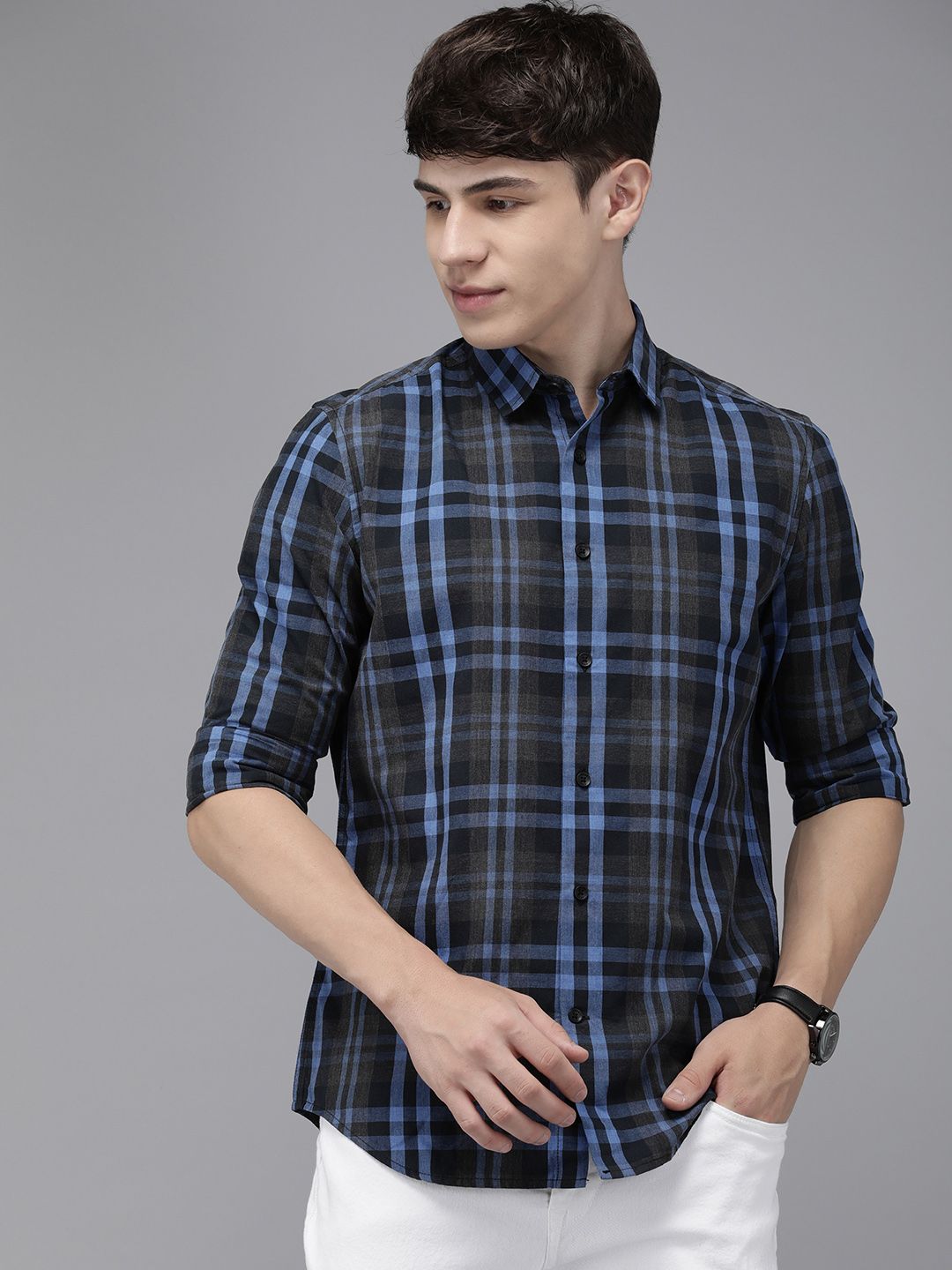 THE BEAR HOUSE Men Slim Fit Tartan Checked Casual Shirt