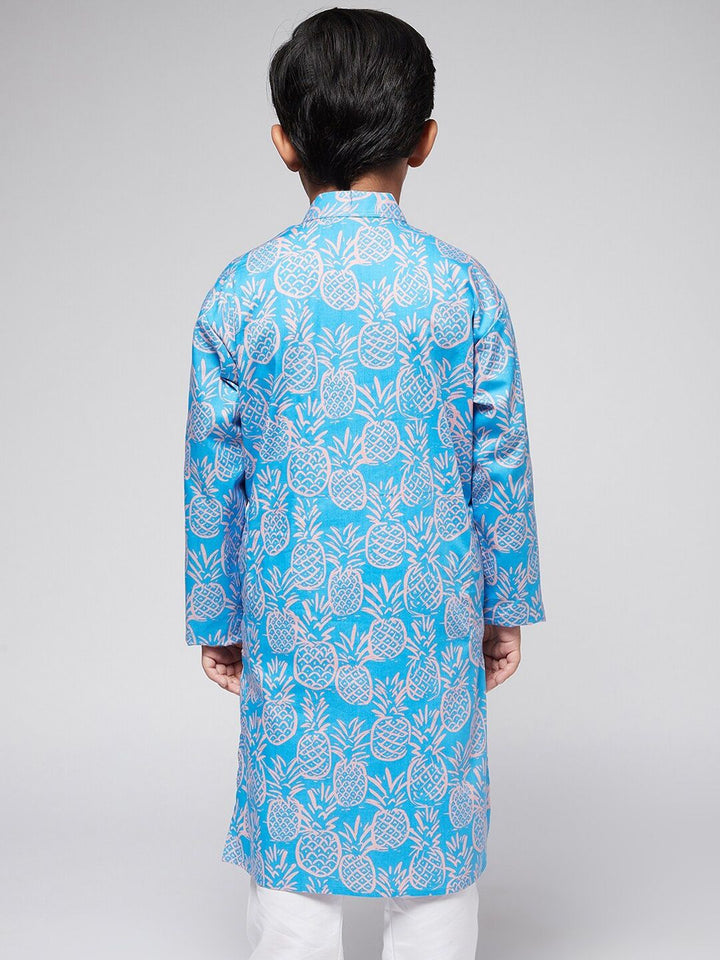 SOJANYA Boys Blue Floral Printed Kurta