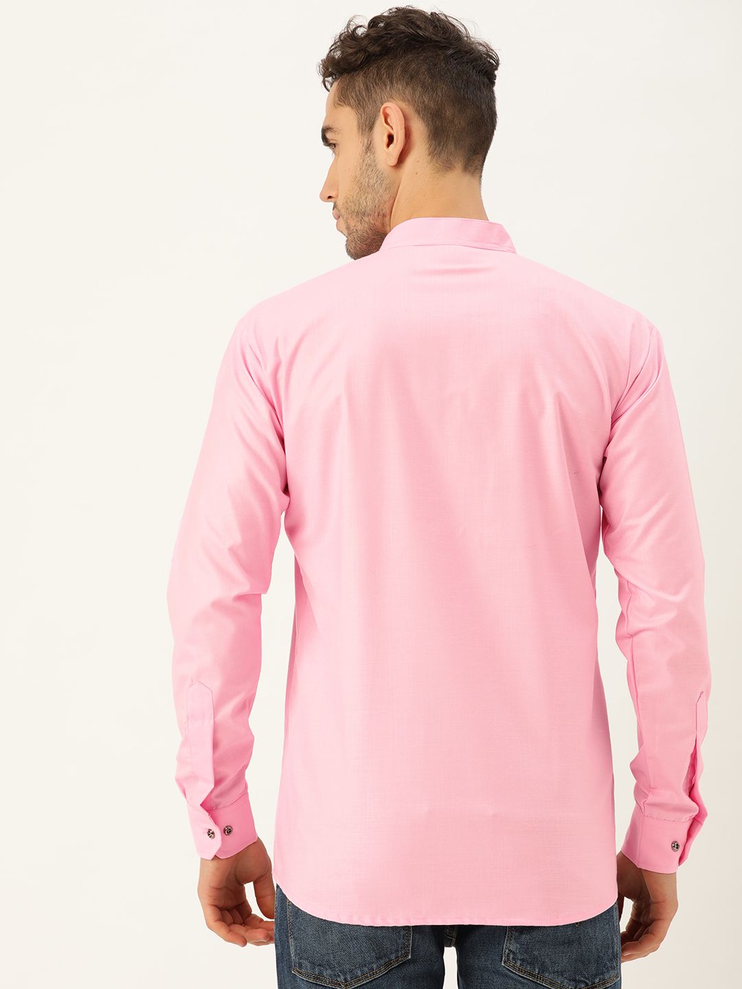SOJANYA Men Pink Solid Straight Kurta