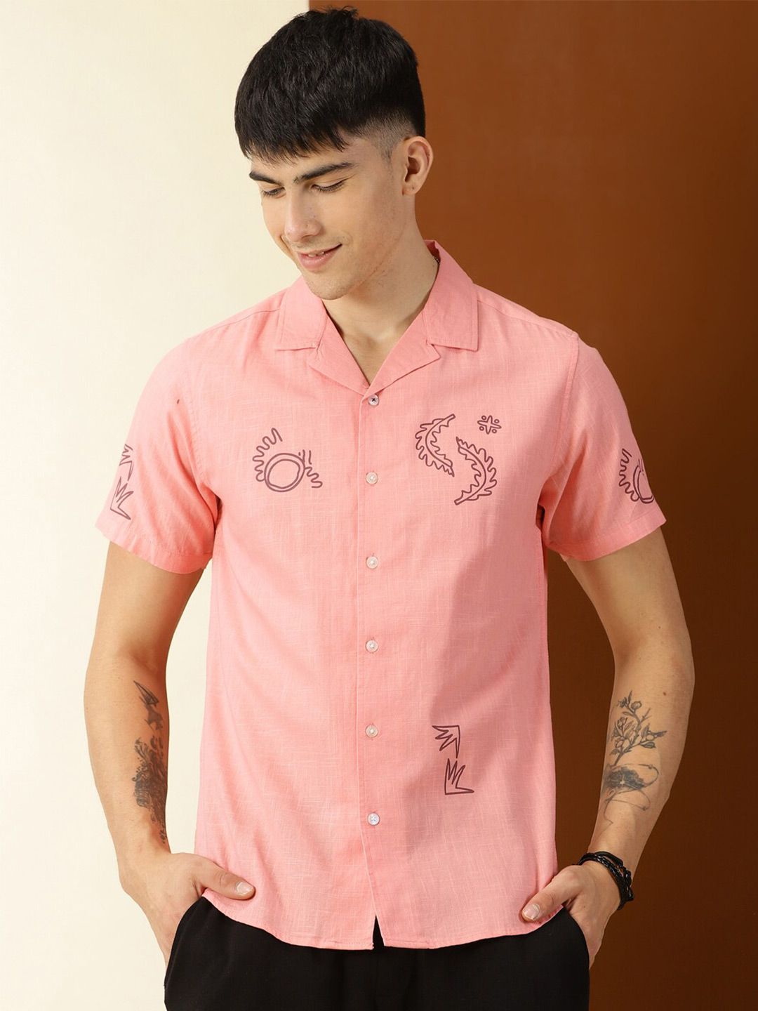 Thomas Scott Liberal Fit Abstract Printed Pure Cotton Casual Shirt