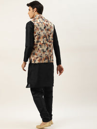 SOJANYA Kurta Solid Hitam Lelaki dengan Jaket Churidar & Nehru