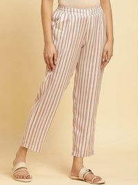 W Women Striped Straight Fit Mid Rise Plain Parallel Trousers