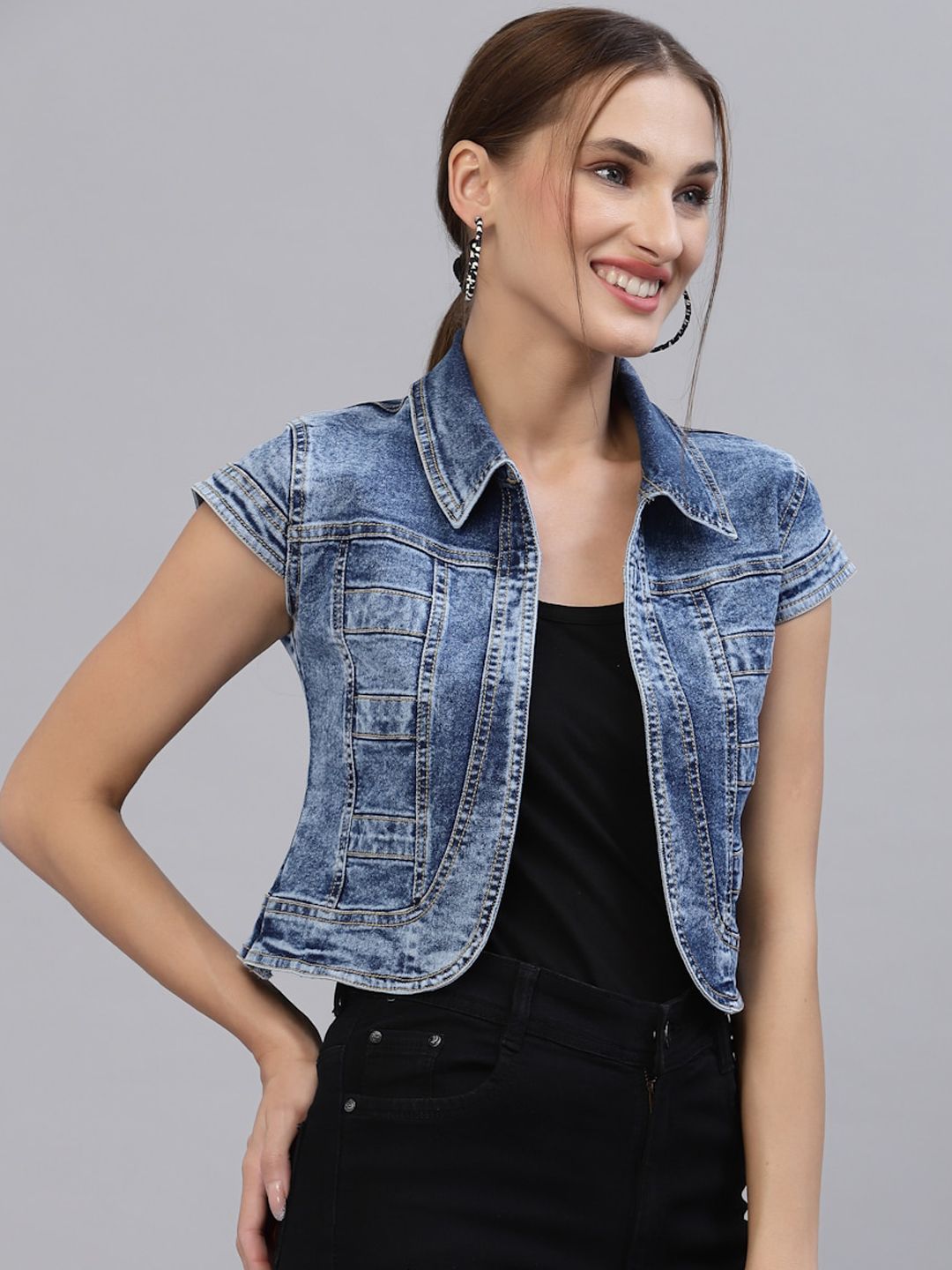 Style Quotient Women Washed Crop Denim Shrug